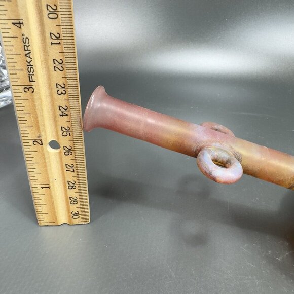 Egyptian Hand Blown Art Glass Vase Bottle Thin Lightweight Scavo Textured Glass - Picture 6 of 16